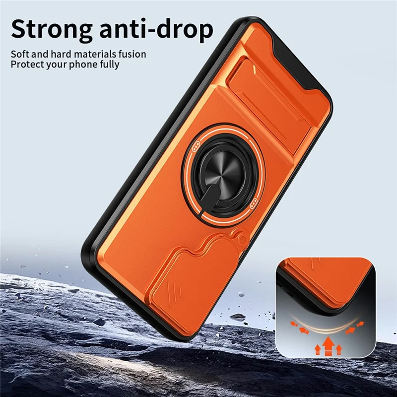 Bulk Purchasing For Samsung Galaxy S24 FE Magnetic Case Ring Holder Foldable Kickstand TPU PC Phone Cover with Camera Lens Slider - Orange