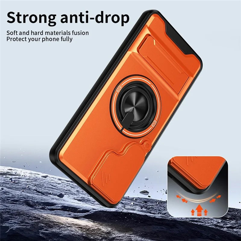 Bulk Purchasing For Samsung Galaxy S25 FE Magnetic Case Ring Holder Foldable Kickstand TPU PC Phone Cover with Camera Lens Slider - Orange