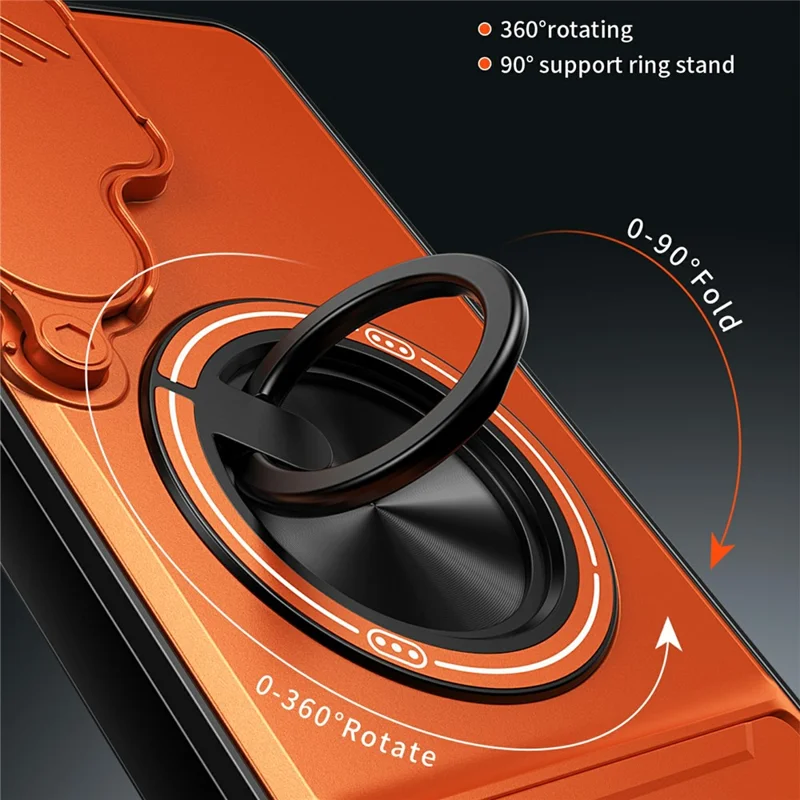 Bulk Purchasing For Samsung Galaxy S25 FE Magnetic Case Ring Holder Foldable Kickstand TPU PC Phone Cover with Camera Lens Slider - Orange