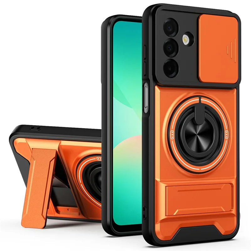 Bulk Purchasing For Samsung Galaxy A26 5G Magnetic Case Ring Holder Foldable Kickstand TPU PC Phone Cover with Camera Lens Slider - Orange