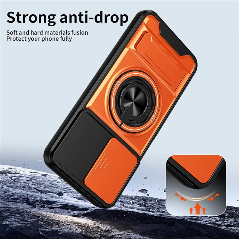 Bulk Purchasing For Samsung Galaxy A26 5G Magnetic Case Ring Holder Foldable Kickstand TPU PC Phone Cover with Camera Lens Slider - Orange