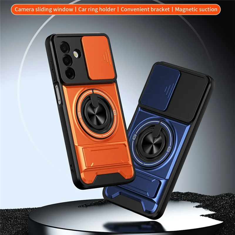 Bulk Purchasing For Samsung Galaxy A26 5G Magnetic Case Ring Holder Foldable Kickstand TPU PC Phone Cover with Camera Lens Slider - Orange
