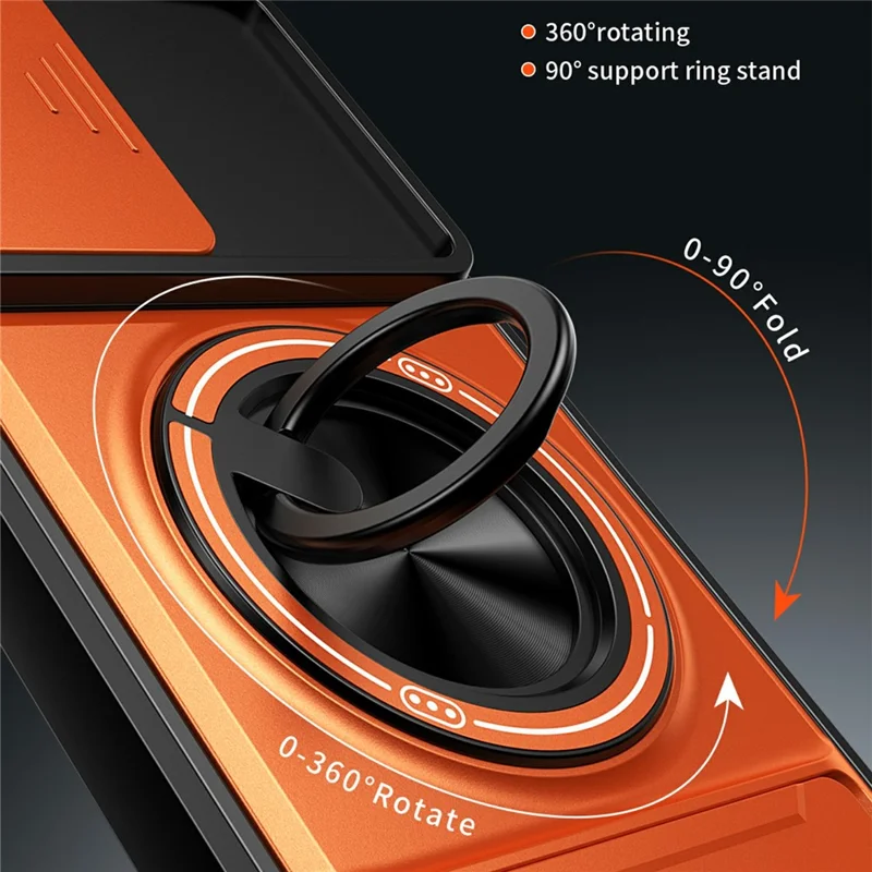 Bulk Purchasing For Samsung Galaxy A26 5G Magnetic Case Ring Holder Foldable Kickstand TPU PC Phone Cover with Camera Lens Slider - Orange