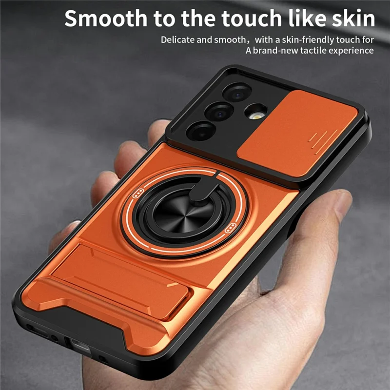 Bulk Purchasing For Samsung Galaxy A26 5G Magnetic Case Ring Holder Foldable Kickstand TPU PC Phone Cover with Camera Lens Slider - Orange
