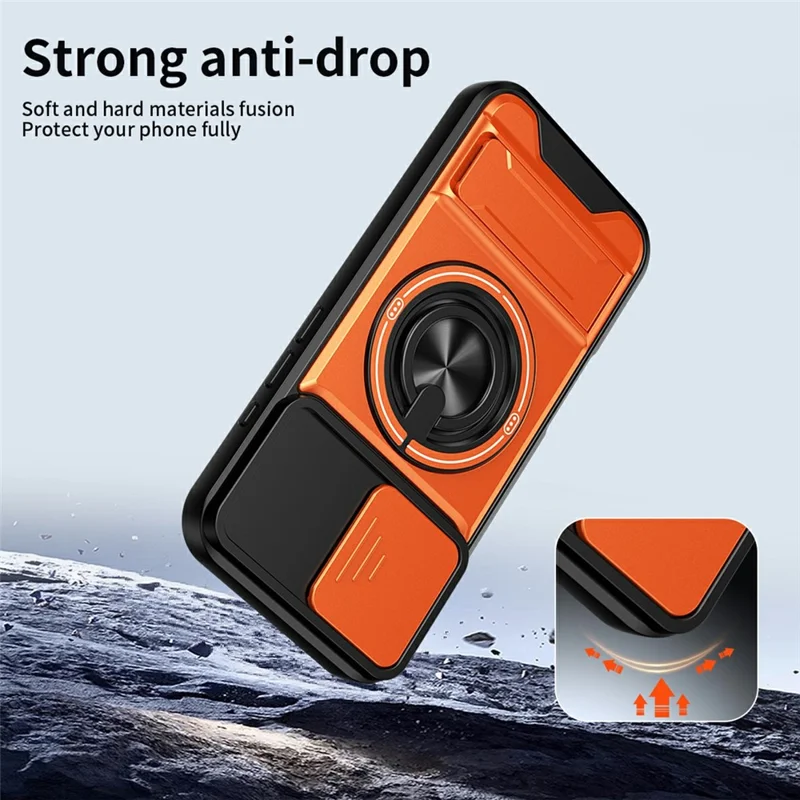 Bulk Purchasing For iPhone 17 Compatible with MagSafe Case Ring Holder Foldable Kickstand TPU PC Phone Cover with Camera Lens Slider - Orange