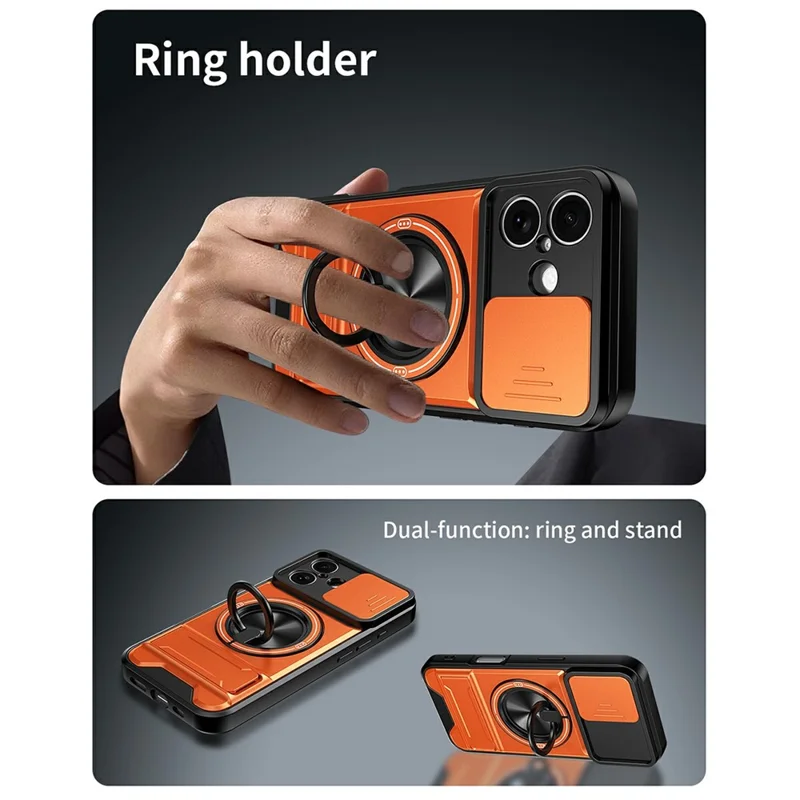 Bulk Purchasing For iPhone 17 Compatible with MagSafe Case Ring Holder Foldable Kickstand TPU PC Phone Cover with Camera Lens Slider - Orange
