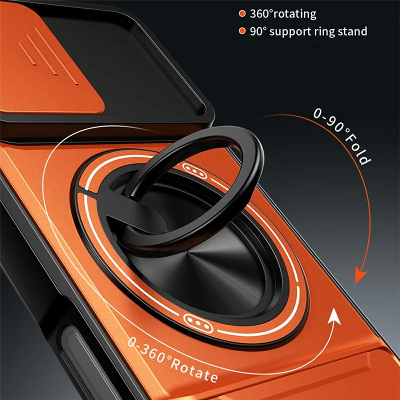 Bulk Purchasing For iPhone 17 Compatible with MagSafe Case Ring Holder Foldable Kickstand TPU PC Phone Cover with Camera Lens Slider - Orange