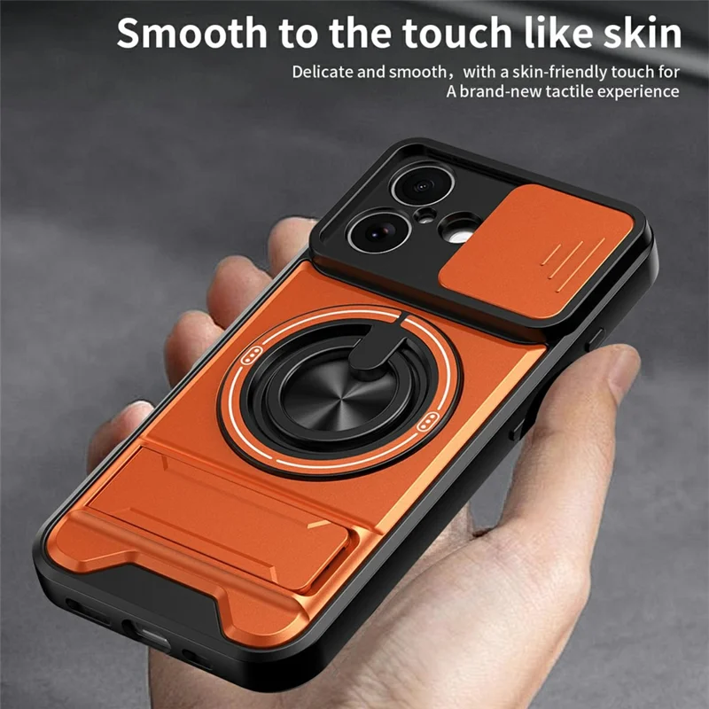 Bulk Purchasing For iPhone 17 Compatible with MagSafe Case Ring Holder Foldable Kickstand TPU PC Phone Cover with Camera Lens Slider - Orange