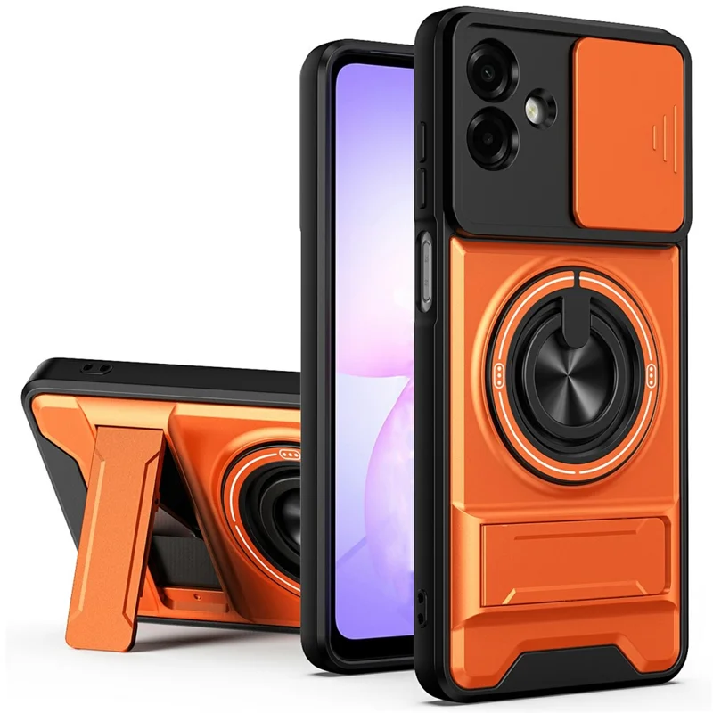 Bulk Purchasing For Samsung Galaxy A07 5G / A07 4G Magnetic Case Ring Holder Foldable Kickstand TPU PC Phone Cover with Camera Lens Slider - Orange