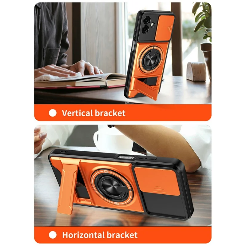 Bulk Purchasing For Samsung Galaxy A07 5G / A07 4G Magnetic Case Ring Holder Foldable Kickstand TPU PC Phone Cover with Camera Lens Slider - Orange