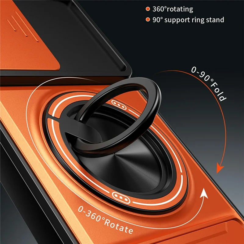 Bulk Purchasing For Samsung Galaxy A07 5G / A07 4G Magnetic Case Ring Holder Foldable Kickstand TPU PC Phone Cover with Camera Lens Slider - Orange