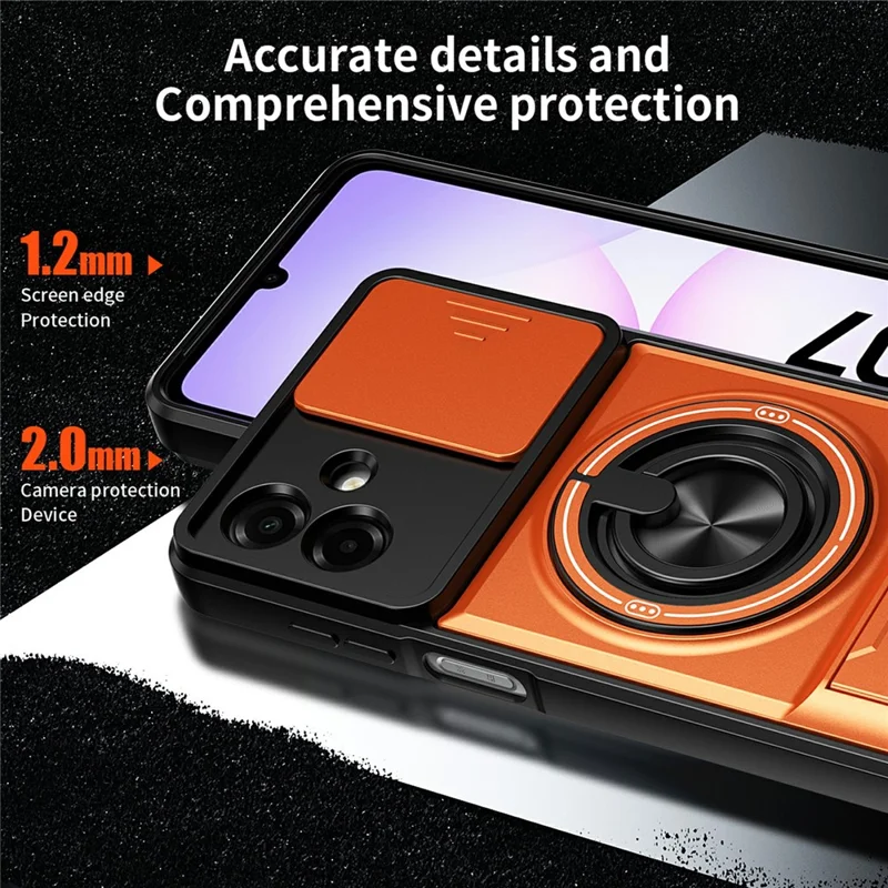 Bulk Purchasing For Samsung Galaxy A07 5G / A07 4G Magnetic Case Ring Holder Foldable Kickstand TPU PC Phone Cover with Camera Lens Slider - Orange