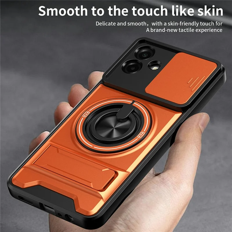 Bulk Purchasing For Samsung Galaxy A07 5G / A07 4G Magnetic Case Ring Holder Foldable Kickstand TPU PC Phone Cover with Camera Lens Slider - Orange