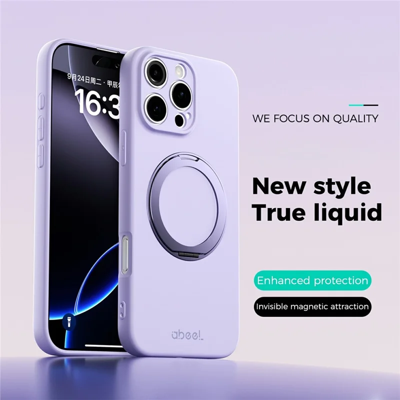 ABEEL pour iPhone 16 Pro étui magnétique avec support intégré, housse en silicone liquide avec toucher peau - Violet