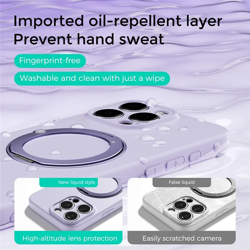 ABEEL pour iPhone 16 Pro étui magnétique avec support intégré, housse en silicone liquide avec toucher peau - Violet