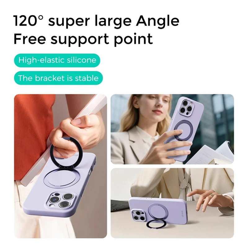 ABEEL pour iPhone 16 Pro étui magnétique avec support intégré, housse en silicone liquide avec toucher peau - Violet