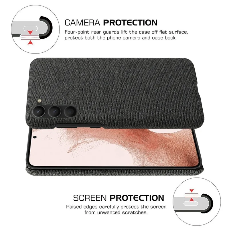 Чехол для Samsung Galaxy S23+ однотонный жесткий поликарбонат + ткань, защитный чехол от царапин - черный
