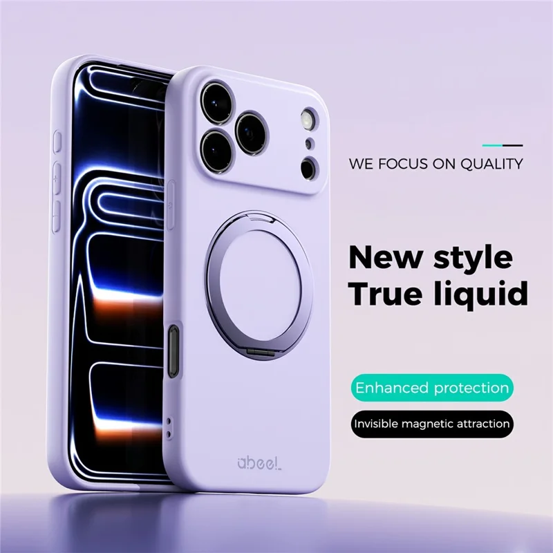 ABEEL Capa Magnética com Suporte para iPhone 17 Pro Max, Capa de Silicone Líquido com Toque Suave e Suporte - Roxo