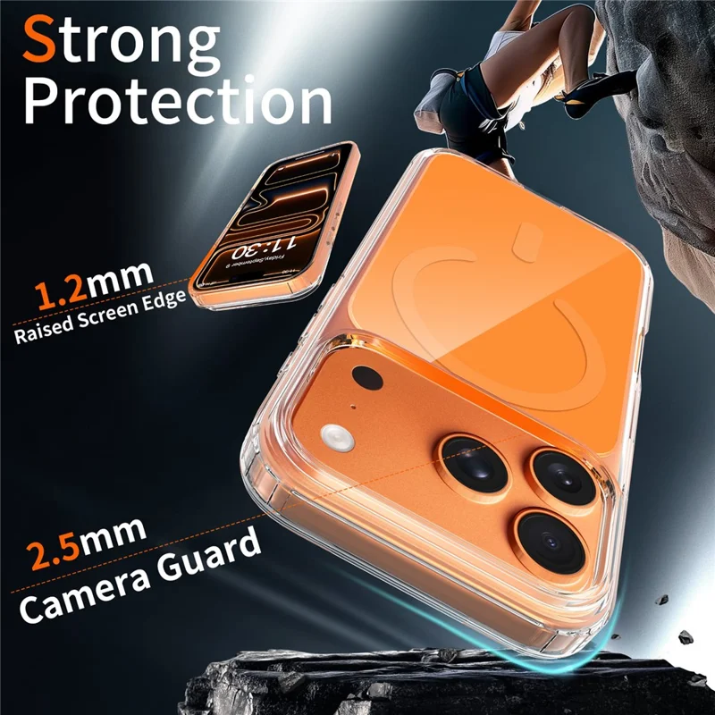 For iPhone 17 Pro Max Magnetic Case TPU PC Clear Phone Cover with Explosion-Proof Tempered Glass Compatible with MagSafe - Orange