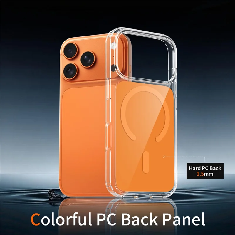 For iPhone 17 Pro Max Magnetic Case TPU PC Clear Phone Cover with Explosion-Proof Tempered Glass Compatible with MagSafe - Orange