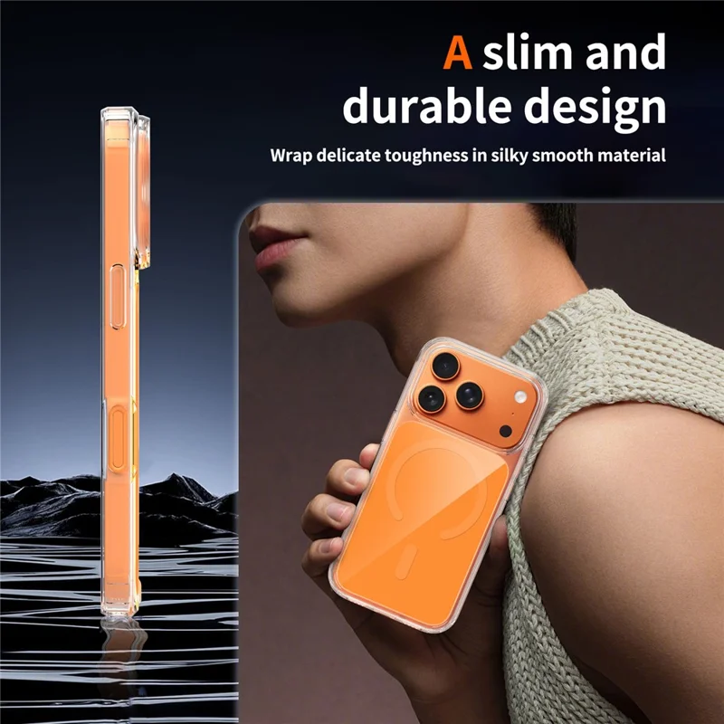 For iPhone 17 Pro Max Magnetic Case TPU PC Clear Phone Cover with Explosion-Proof Tempered Glass Compatible with MagSafe - Orange