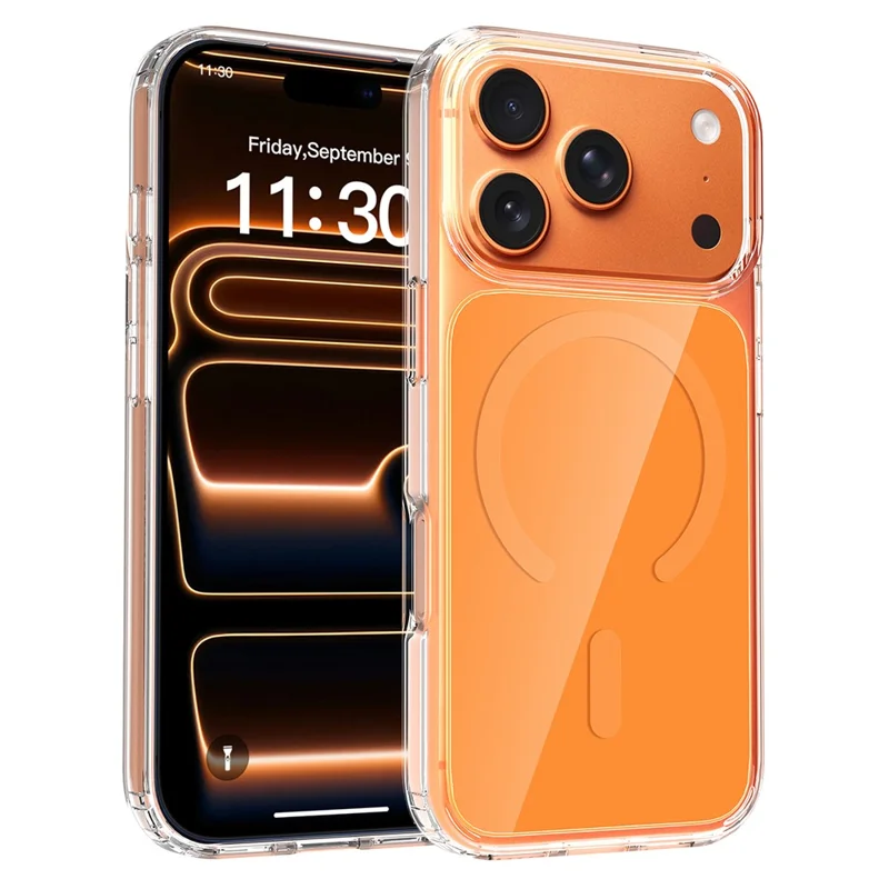 For iPhone 17 Pro Magnetic Case TPU PC Clear Phone Cover with Explosion-Proof Tempered Glass Compatible with MagSafe - Orange