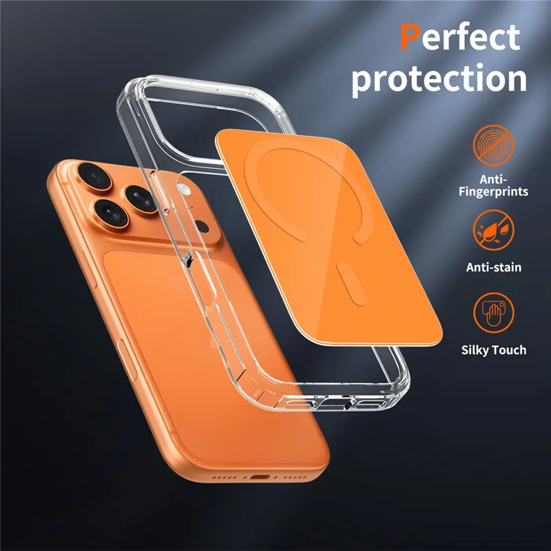 For iPhone 17 Pro Magnetic Case TPU PC Clear Phone Cover with Explosion-Proof Tempered Glass Compatible with MagSafe - Orange