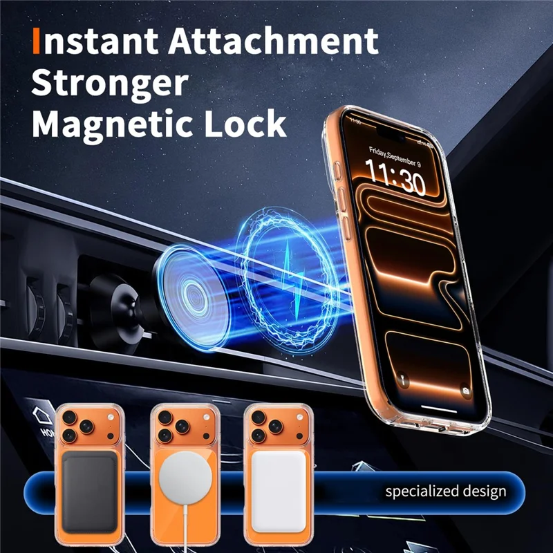 For iPhone 17 Pro Magnetic Case TPU PC Clear Phone Cover with Explosion-Proof Tempered Glass Compatible with MagSafe - Orange