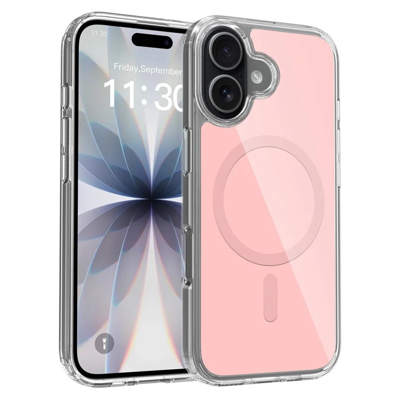 For iPhone 17 Magnetic Case TPU PC Clear Phone Cover with Explosion-Proof Tempered Glass Compatible with MagSafe - Pink