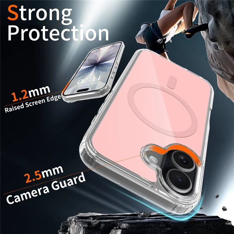 For iPhone 17 Magnetic Case TPU PC Clear Phone Cover with Explosion-Proof Tempered Glass Compatible with MagSafe - Pink