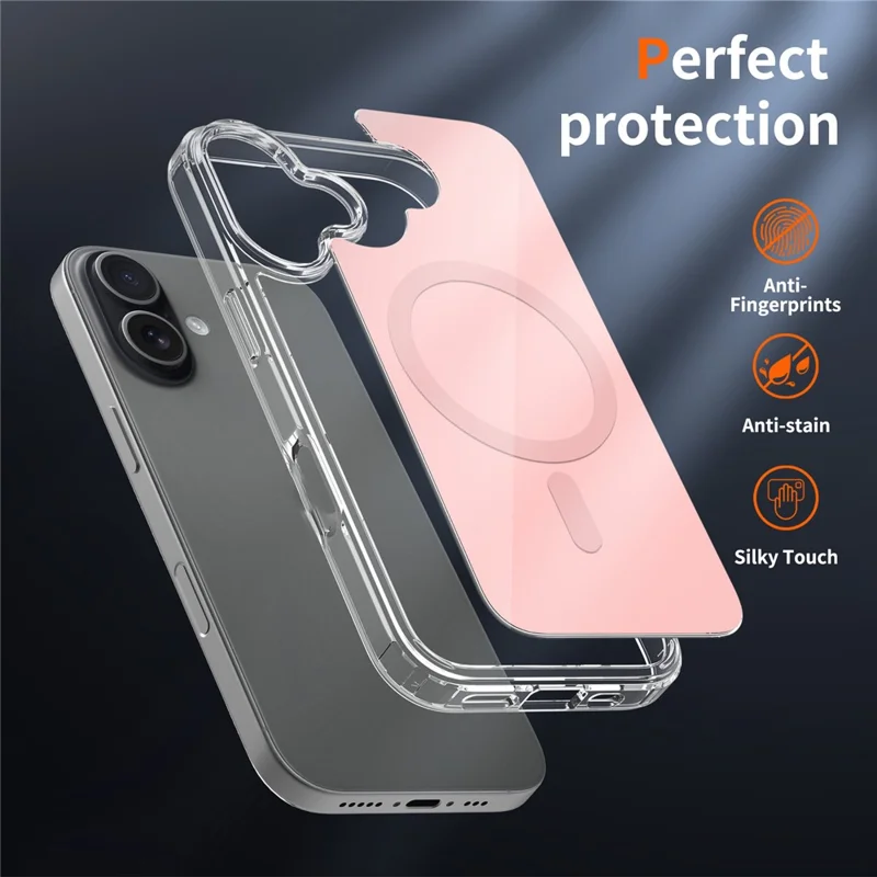 For iPhone 17 Magnetic Case TPU PC Clear Phone Cover with Explosion-Proof Tempered Glass Compatible with MagSafe - Pink