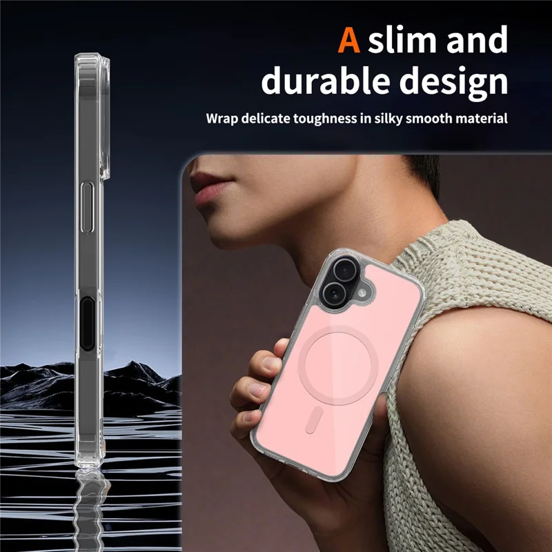For iPhone 17 Magnetic Case TPU PC Clear Phone Cover with Explosion-Proof Tempered Glass Compatible with MagSafe - Pink