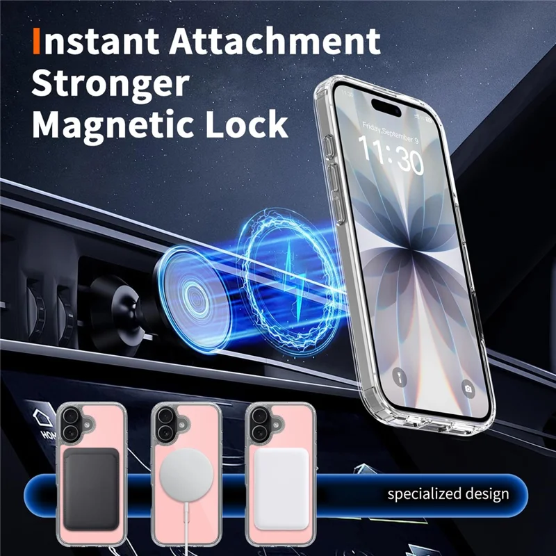 For iPhone 17 Magnetic Case TPU PC Clear Phone Cover with Explosion-Proof Tempered Glass Compatible with MagSafe - Pink