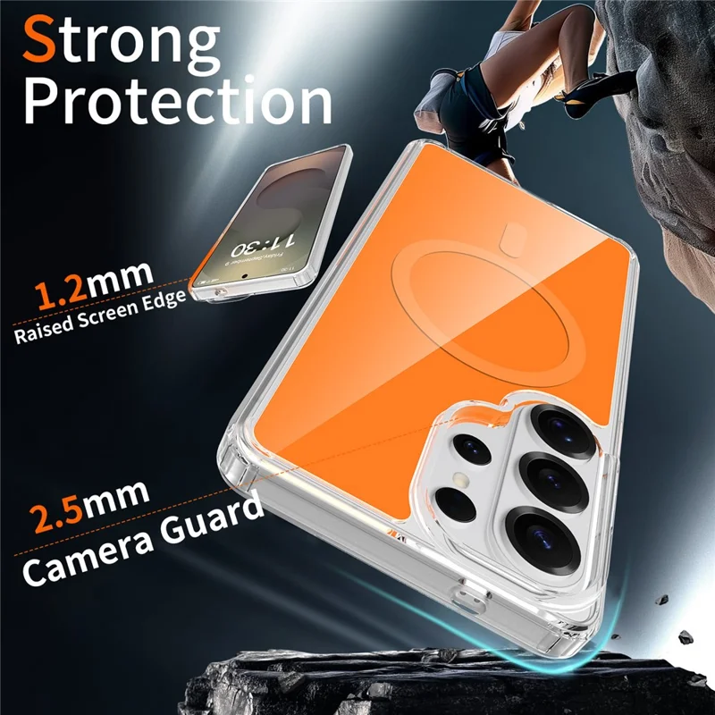 For Samsung Galaxy S26 Ultra Magnetic Case TPU PC Clear Phone Cover with Explosion-Proof Tempered Glass - Orange