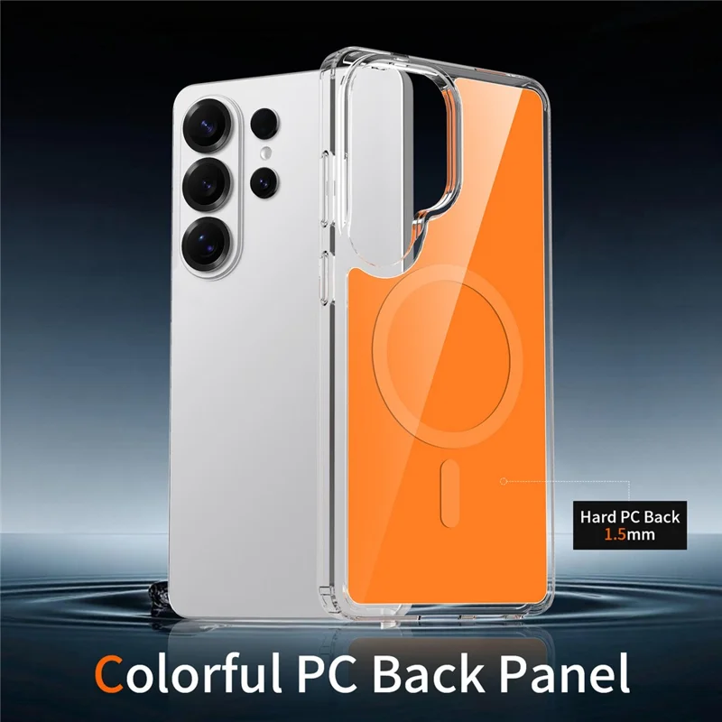For Samsung Galaxy S26 Ultra Magnetic Case TPU PC Clear Phone Cover with Explosion-Proof Tempered Glass - Orange
