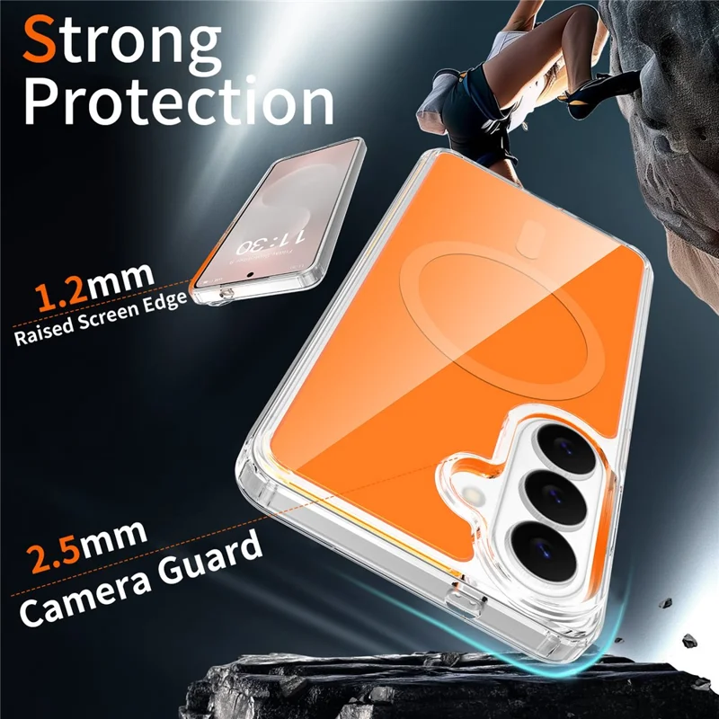 For Samsung Galaxy S26 Magnetic Case TPU PC Clear Phone Cover with Explosion-Proof Tempered Glass - Orange