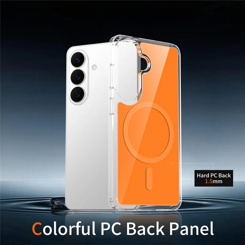 For Samsung Galaxy S26 Magnetic Case TPU PC Clear Phone Cover with Explosion-Proof Tempered Glass - Orange