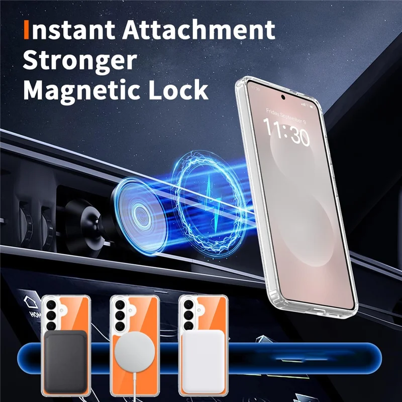 For Samsung Galaxy S26 Magnetic Case TPU PC Clear Phone Cover with Explosion-Proof Tempered Glass - Orange