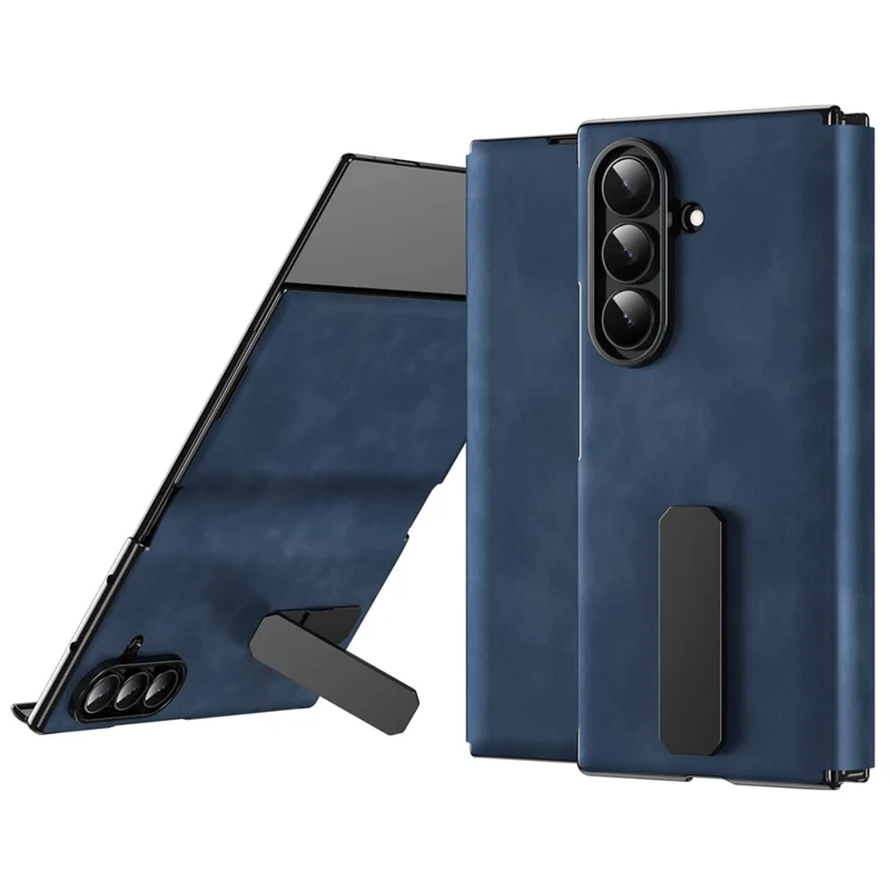 Étui pour Samsung Galaxy Z TriFold 5G avec support intégré, cuir texturé Nappa + coque en PC - Saphir