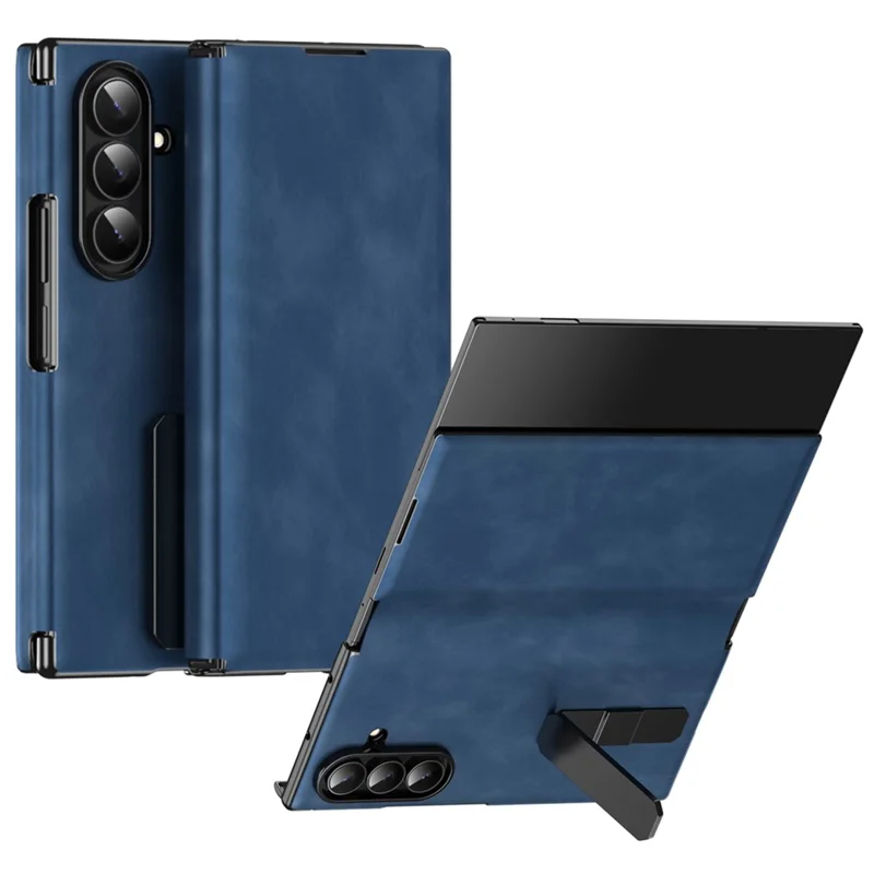 Étui pour Samsung Galaxy Z TriFold 5G avec support intégré, cuir texturé Nappa + coque en PC - Saphir