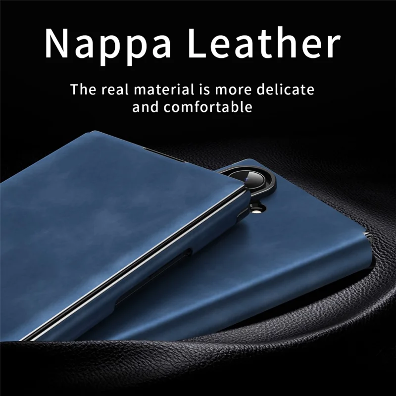 Étui pour Samsung Galaxy Z TriFold 5G avec support intégré, cuir texturé Nappa + coque en PC - Saphir