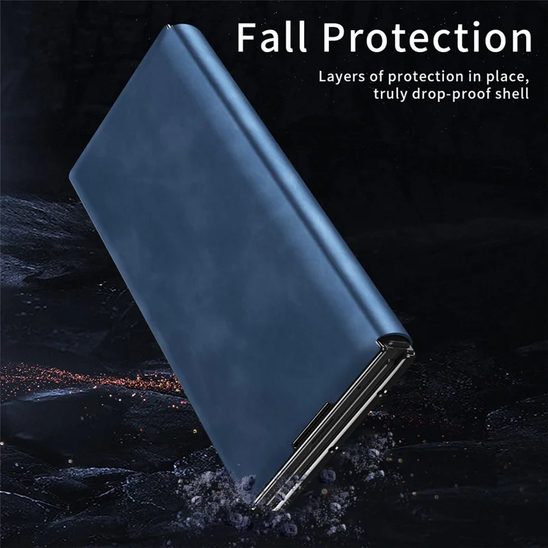 Étui pour Samsung Galaxy Z TriFold 5G avec support intégré, cuir texturé Nappa + coque en PC - Saphir