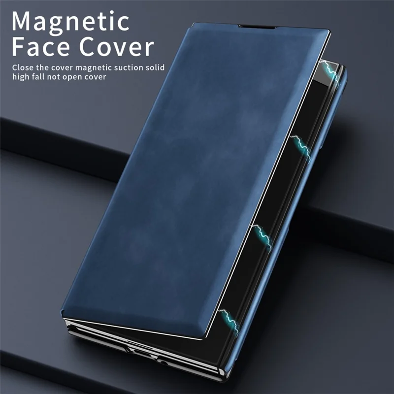 Étui pour Samsung Galaxy Z TriFold 5G avec support intégré, cuir texturé Nappa + coque en PC - Saphir