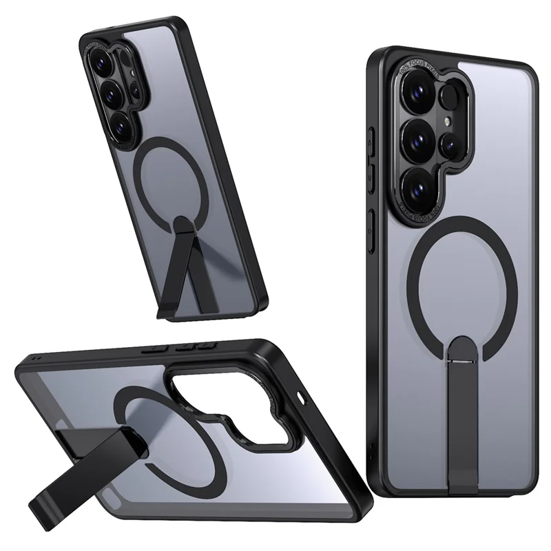 For Samsung Galaxy S26 Ultra Magnetic Case Kickstand TPU + Acrylic Phone Cover - Black