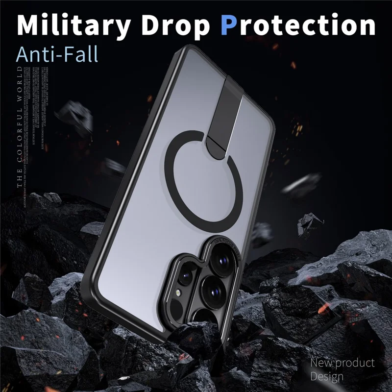 For Samsung Galaxy S26 Ultra Magnetic Case Kickstand TPU + Acrylic Phone Cover - Black