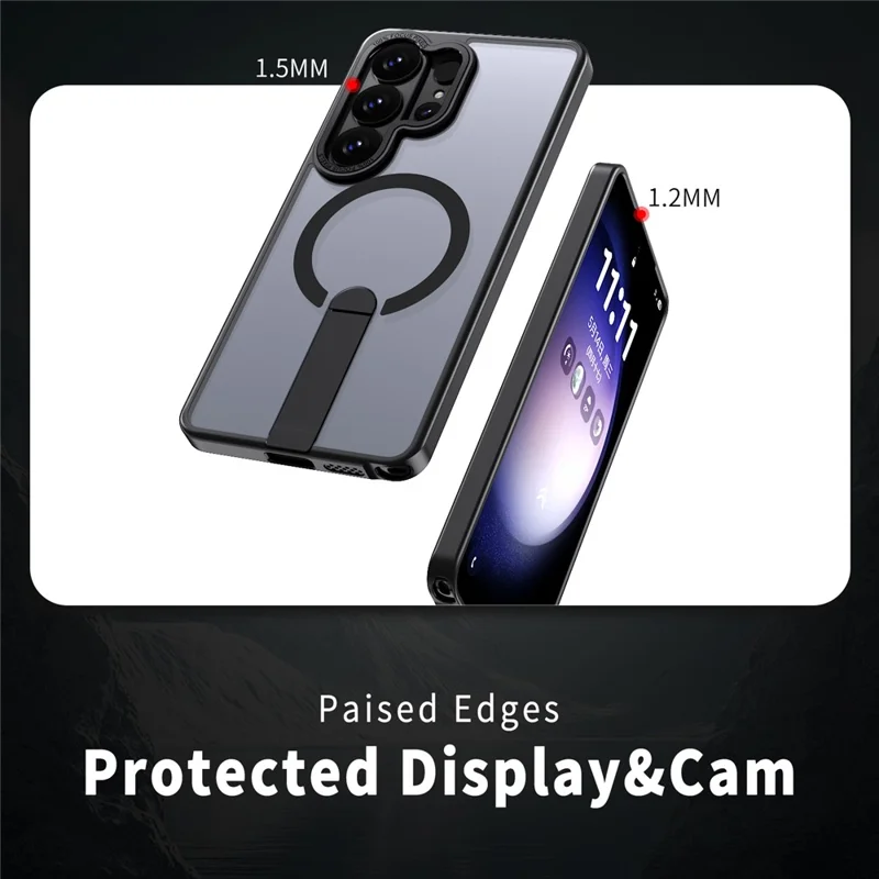 For Samsung Galaxy S26 Ultra Magnetic Case Kickstand TPU + Acrylic Phone Cover - Black