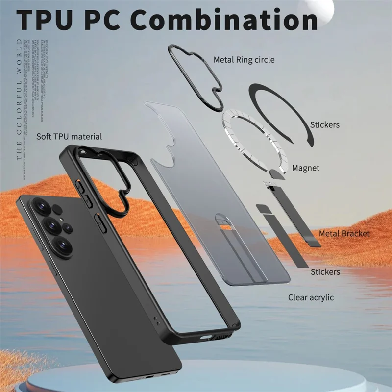 For Samsung Galaxy S26 Ultra Magnetic Case Kickstand TPU + Acrylic Phone Cover - Black