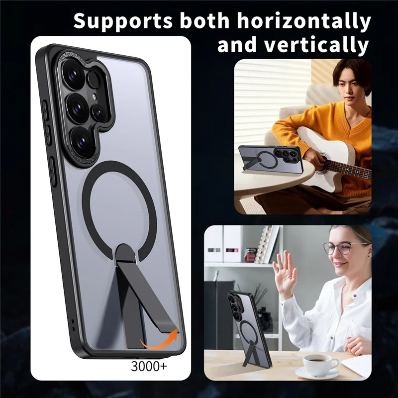 For Samsung Galaxy S26 Ultra Magnetic Case Kickstand TPU + Acrylic Phone Cover - Black