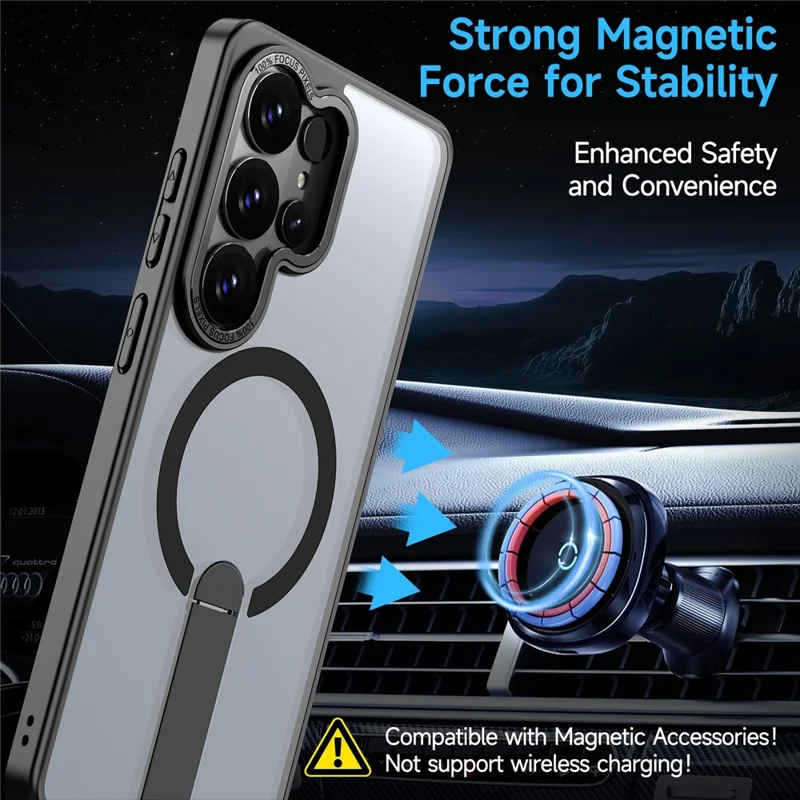 For Samsung Galaxy S26 Ultra Magnetic Case Kickstand TPU + Acrylic Phone Cover - Black