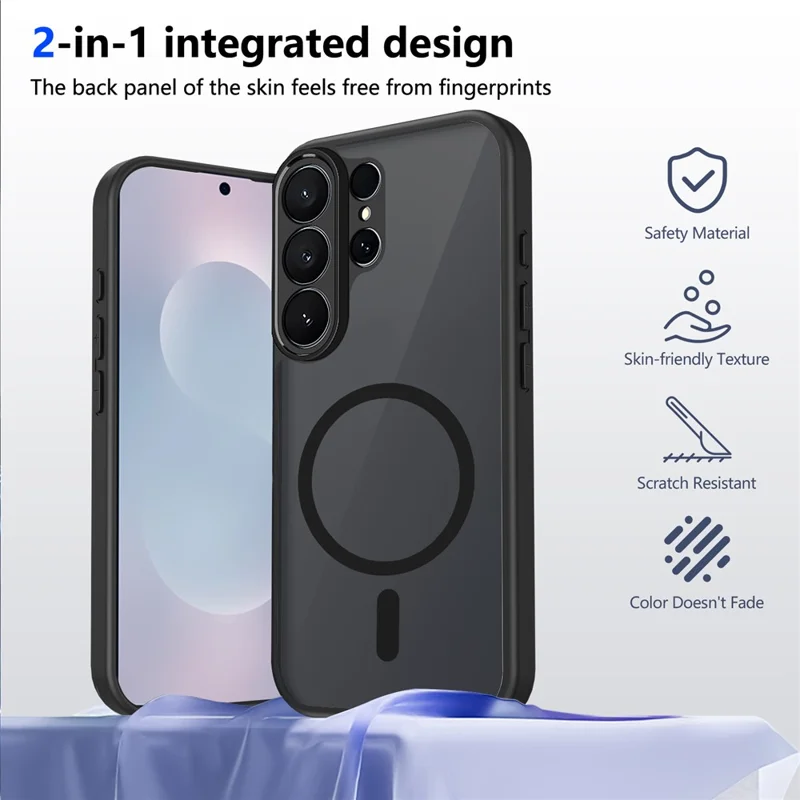 For Samsung Galaxy S26 Ultra Magnetic Case Skin Touch Matte PC + TPU Anti-Drop Phone Cover - Translucent